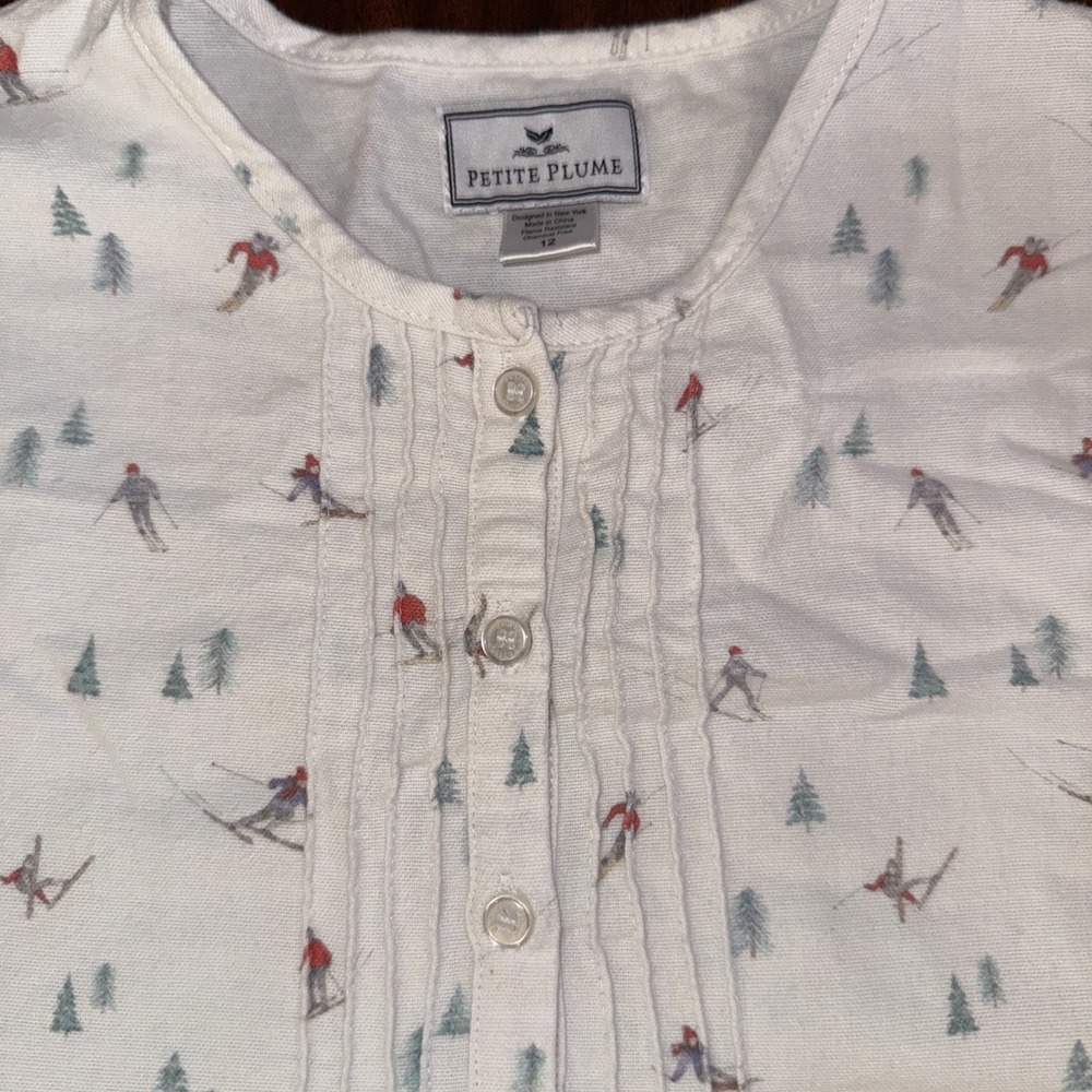 Petite‎ Plume Flannel Nightgown Size 12 Girls Green Skiers Christmas